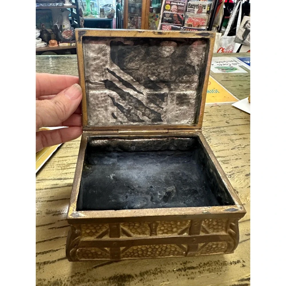 Antique 1900s Jennings Brothers Style Bronze Metal Jewelry Trinket Casket Box